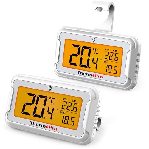 ThermoPro Termometro per Frigorifero con Ampio Display LCD Retroilluminato Termometro Freezer e Congelatore Impermeabile con Registrazione Max/Min Termometro Frigorifero Magnetiche e Supporto 2 Pezzi