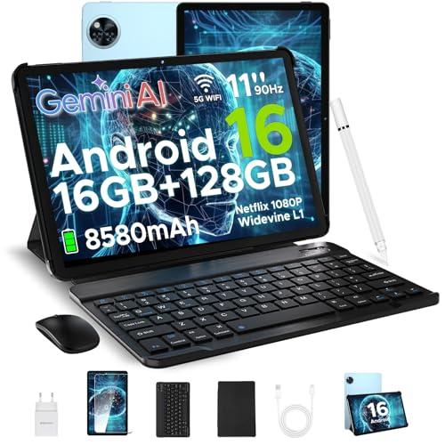 DOOGEE U11 Android 16 Tablet 11 Pollici, 16GB+128GB/2TB TF Tablet con Tastiera, 90Hz, 8580mAh, 7.9mm Thin, Unisoc T7200 Octa Core/13MP/Widevine L1/Face ID, Tablets con Penna & Mouse & Case - Blu