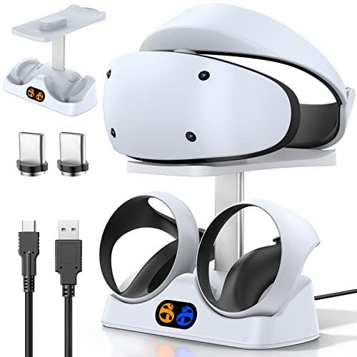 Tokluck Base di Ricarica per PSVR2, 2H Rapida Ricarica Controller PS VR2, Supporto per Occhiali VR2 con Caricatore PS VR2, Connettore Magnetico, Cavo di Type-C, Accessori per Playstation VR2
