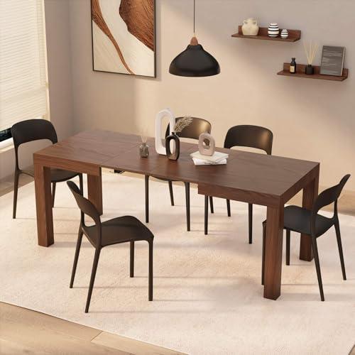 Mobili Fiver, Tavolo Allungabile First, 120(200) x80 cm, Noce Canaletto, per 6-8 persone, Tavolo Cucina, Soggiorno, Made in Italy
