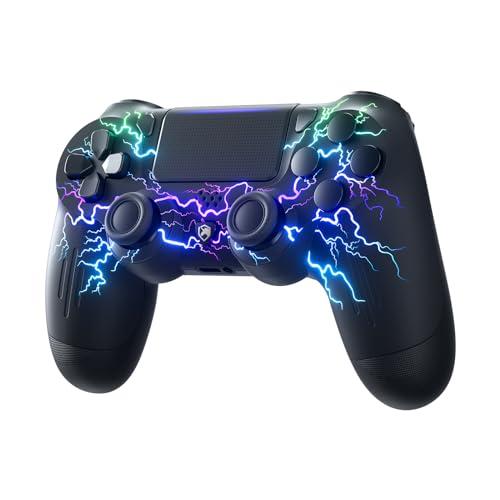ECHTPower Controller Wireless per PS4, Joystick con Luci RGB per PS4/Pro/Slim, Batteria da 1000mAH, Doppia Vibrazione, Giroscopio, jack per Cuffie da 3,5mm, Controller Ergonomico e Antiscivolo