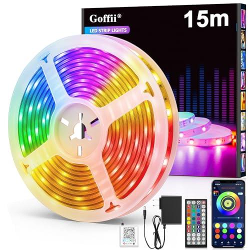 Striscia LED 15 m, striscia LED RGB Bluetooth, autoadesiva, con telecomando e app. sincronizzazione musicale, regolazione timer, dimmerabile, striscia luminosa a LED per la decorazione della stanza