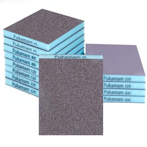 12 Pezzi Spugne Abrasive Grana 60/80/120/220/320/400 Carta Vetrata Fine a Grossa Saponetta Carta Abrasiva per Muro, Legno, Carrozzeria, Ferro, Plastica