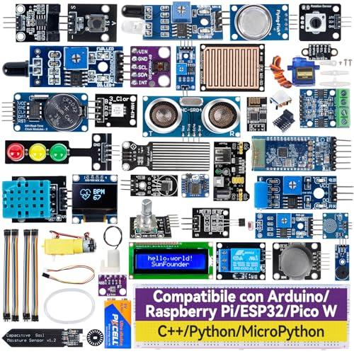 SunFounder Kit sensore universale compatibile con Arduino Mega/R3/R4 Minima/WiFi Nano, Raspberry Pi 5/4B/3B+/Zero 2 W/, Pico W, ESP32, C++, Python, MicroPython, principianti e ingegneri