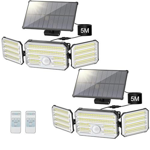 Giliwosy Luci Solari da Giardino, Faretto Led da Esterno Solare con Sensore di Movimento, Luce Solare Led Esterno con Telecomando 4 Modes IP67 Impermeabile, 2 Pezzi