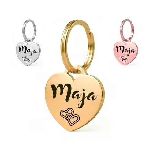 Medaglietta per cani GOLDEN PAW in acciaio inossidabile con incisione a forma di cuore, personalizzata e robusta, per cani, cavalli, gatti e cuccioli - Oro