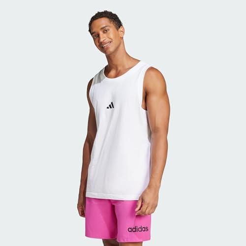 adidas Uomo Essentials Small Logo Single Jersey Tank Top Shirt, White/Black, S