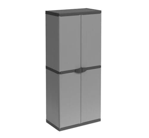 BuyStar Armadio Portascope da Esterno 68x40x165h cm, 2 Ante 3 Ripiani 1 Vano Scope - Idrorepellente, Montaggio Senza Viti, Robusto, Garage, Terrazzo, Officina, Giardino - Made in Italy Grigio