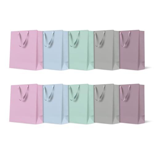 PAW - Sacchetti Regalo 20 x 25 x 10 cm - 10 Sacchetti Regalo Medie con Manici in Tessuto | Mix di 5 colori a Tinta Unita | Eleganti Borse per Compleanni, Matrimoni, Baby Shower, Feste e Regali