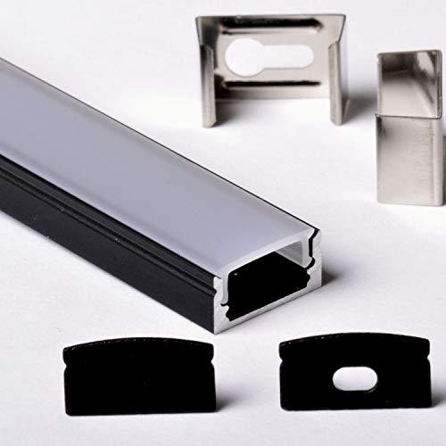AFTERTECH 1x 2metri 1708N 17x8mm PROFILO ALLUMINIO NERO PER STRISCE STRIP LED BARRA RIGIDA 2m 2MT + COPERTURA (1x 2metri 1708nero fog)