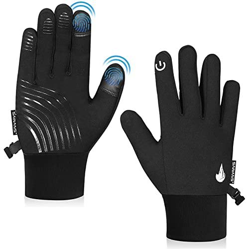 SAWANS Guanti da ciclismo per bambini, invernali, termici, antivento, antiscivolo, per touchscreen, da 3 a 10 anni, per ciclismo, equitazione, corsa, escursioni, sci (Nero, L (9-10 anni))