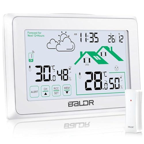 BALDR Stazione Meteo Radio con Sensore Esterno, Stazione Metereologica con Previsioni Meteo, Temperatura e Umidità, Livello di Comfort, 4 Livelli di Retroilluminazione