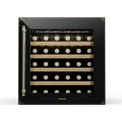 KLARSTEIN Vinsider Victoria 28 - Cantinetta per Vini, 28 Bottiglie, 1 Zona, 5-20 °C, Touch Control, LED, Ripiani in Legno, Silenziosa, da Incasso, Nero