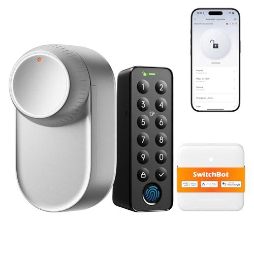 SwitchBot WiFi Smart Lock Ultra Con Tastierino Touchscreen, Serratura Smart Con Impronte Digitali, Serratura Elettronica Con Batteria Ricaricabile, Adatta A Porte Europee, Matter/Alexa/Google