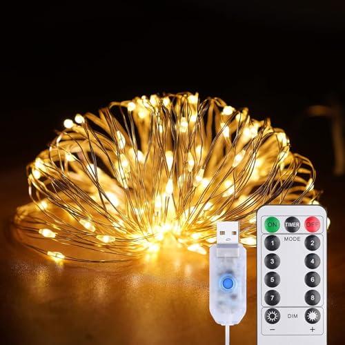 Luci Stringa LED, 5M 50 LED Catena Luminosa con 8 Modalità Lucine Led Decorative, Luci Natale Impermeabile per Interni e Esterni, Camere da Letto, Giardino, Matrimonio, Albero (1 Pezzi Bianco caldo)
