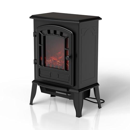 Juskys Camino elettrico 2000 W – Nero, caminetto autoportante con effetto fiamma, 2 livelli di calore, termostato e spegnimento di sicurezza per il soggiorno