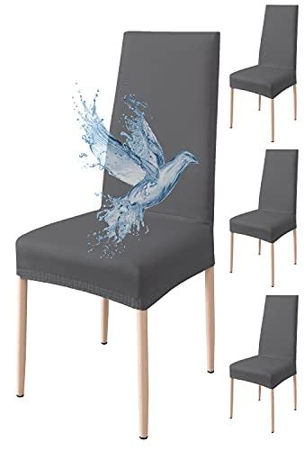 Coprisedie con Schienale 4 Pezzi Elasticizzati, Impermeabili, Misura Universale, Coprisedia Soggiorno Cucina Moderna Lavabile Estraibile - Grigio Scuro