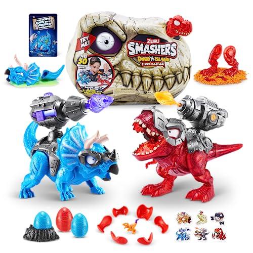 Smashers Dino Island T-Rex Battles by ZURU, Red T-Rex, 50+ Surprises Boys Collectible Dinosaur T-Rex Triceratops, Surprise Sand Compounds Discovery (Red T-Rex)