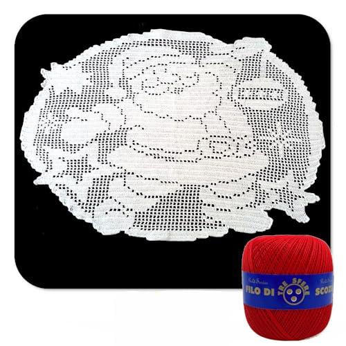 Centrino filet natalizio ad uncinetto con Babbo Natale in cotone 51x41 cm (80NT) - Made in Italy