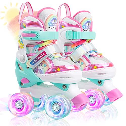 Pattini a Rotelle Bambina Unicorno Pattini Regolabili Pattini a Rotelle in Linea con 4 LED Ruote per Bambini Ragazzi Principianti