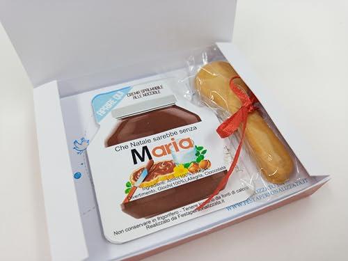 Bomboniera personalizzata in scatola | Nutella 15gr. vaschetta | con cucchiaino in biscotto | Ideale per tutti gli eventi ottima idea per feste e party | Vaschetta crema spalmabile personalizzata