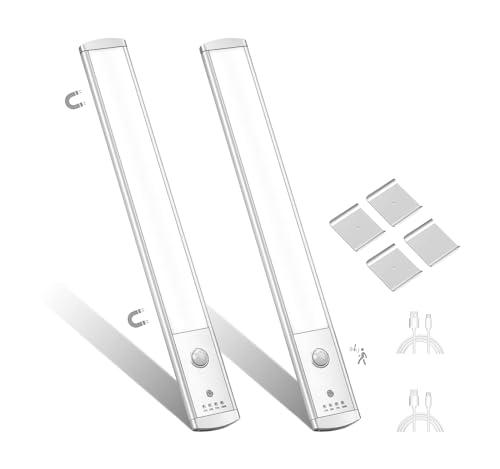 Luce Armadio LED con Sensore di Movimento, Luce Notturna Luminosità Regolabile 6500K Bianco 32cm, Pulsante Touch, Magnetica Ricaricabile LED Sottopensile Cucina, Lampada per Scale Corridoio Garage