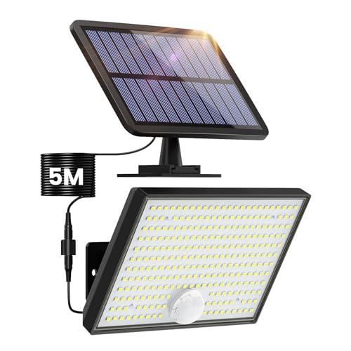 Faretto Led da Esterno Solare, [266LED/ 3Modes/ 5M] Luce Solare Led Esterno con Sensore di Movimento, IP65 Impermeabile Faretti Solari a Led da Esterno, 2200mAh Lampada Solare da Esterno Giardino