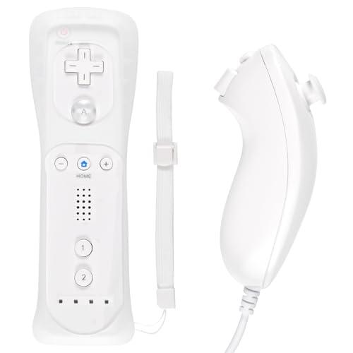Funmo 2 in 1 Wii Controller remoto con controller Nunchuck Wii per Wii e Wii U con Custodia in Silicone e Cinturino da Polso