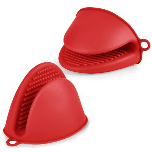 AUAUY Presine Silicone da Cucina, 2 Pezzi Mini Guanto da Forno Antiscivolo, Silicone Guanti per Forno, Presine per Le Pentole, Resistente al Calore, per Cottura e Grigliate （Rosso）