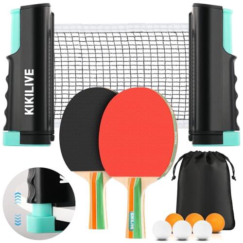 KIKILIVE Set da Ping Pong Portatile con Rete Estraibile, 2 Racchette, 6 Palline e Borsa da Trasporto - per Interni ed Esterni, Ideale per Famiglia, Tempo Libero e Allenamento