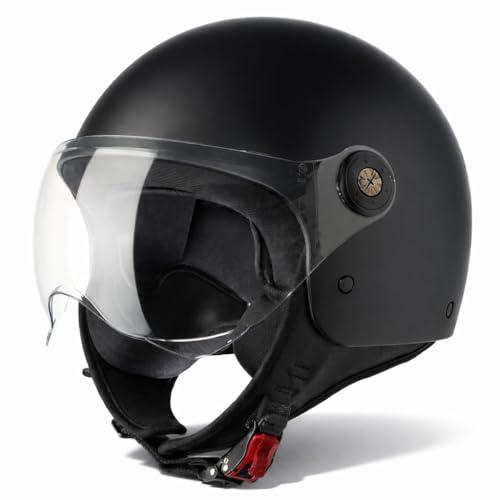 VINZ Duoro Casco Scooter / Moto Donna E Uomo | nelle taglie dalla XS-XXL | Jet con Visiera | Certificato ECE 22.06 | Disponibile in diversi colori - Nero opaco