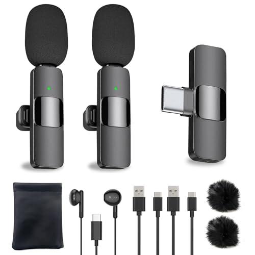 HZBWCO Microfono Lavalier Wireless USB-C, Plug Play Microphone, Mini Clip On Mic Tipo-C per Podcast Facebook Vlogging TikTok Youtube Registrazione Video - 2 Mic