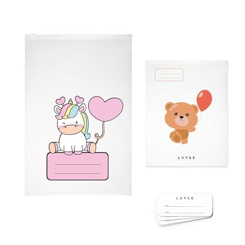 LUVEE 15 Bustine Corredino Neonato Ospedale (5 Unicorno 37x25 + 10 Teddy 25x20) con Etichette Adesive – 100% Made in Italy – Sacchetti Cambio Neonato Ospedale Riutilizzabili per Asilo e Viaggi