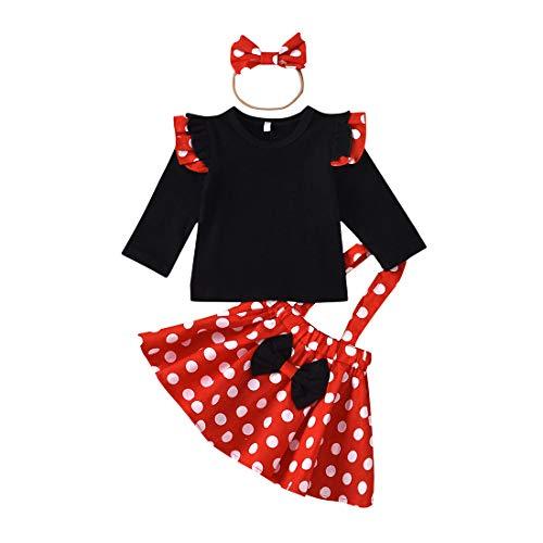 Verve Jelly Toddler Neonate Abito natalizio Camicia a maniche lunghe con volant + Gonna con bretelle a pois + Fascia per capelli Set 3 pezzi