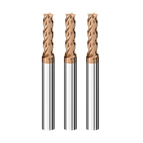 Cleqee Set di 3 frese a codolo in metallo duro, frese quadrate da 5 mm, rivestite in AlTiN, 4 lame in metallo duro CNC a spirale, lunghezza della lama 13 mm x lunghezza totale 50 mm x diametro