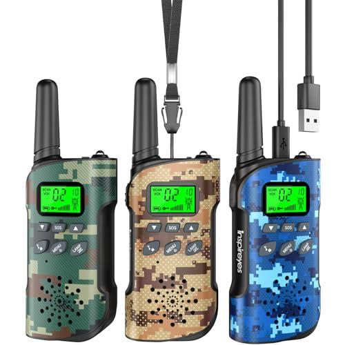 Inspireyes Walkie-Talkie Bambini Ricaricabili, 48 Ore di Orario di Lavoro, 3 Chilometri di Lungo Raggio, Regali di Compleanno per Ragazzi Ragazze, Giocattoli da Esterno per Bambini di 3-12 Anni