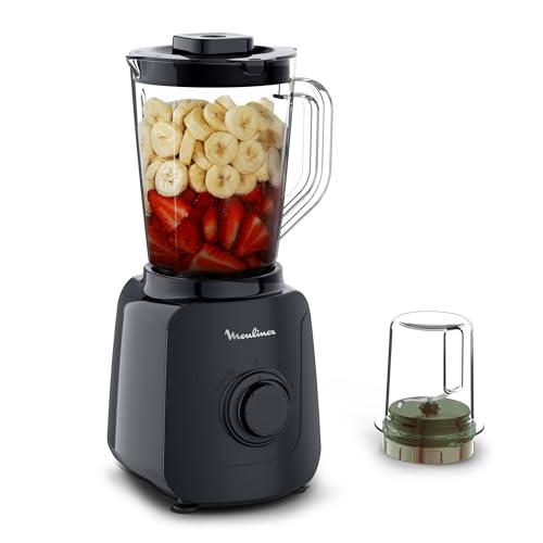 Moulinex Blendforce Essential, Frullatore Multifunzione con Ventilazione del Motore, 2 Velocità e Modalità Pulse, Tritaghiaccio, Lame in Acciaio Inox, Capacità 1.85 L, 450 W, Black Knight, LM4118