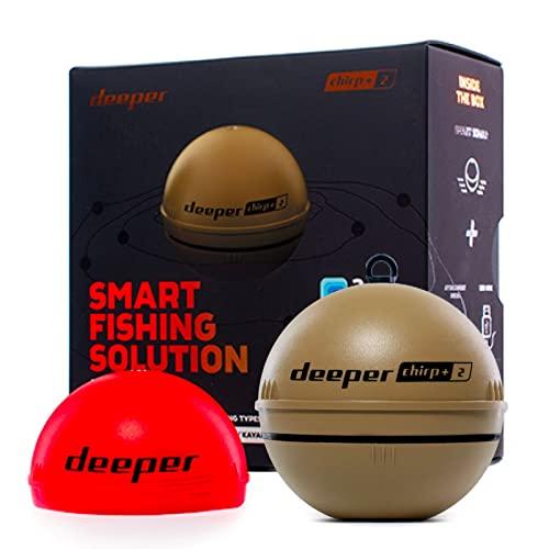 Deeper Chirp+ 2 Ecoscandaglio da pesca lanciabile e portatile, compatibile con GPS con autonomia prolungata e guscio da pesca notturno per pesca in kayak in barche dalla riva sul ghiaccio