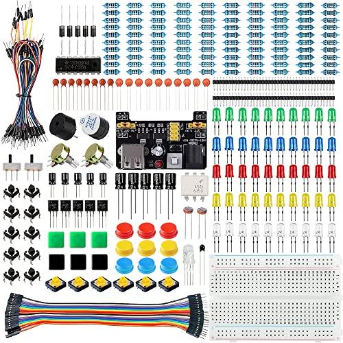 Miuzei Basic Starter Kit compatibile con Arduino con scheda a incastro, Power Supply Modul, Cavo Jumper, Resistor, LED, Elettronica Board Breadboard Set, accessori Compatibile con Raspberry Pi