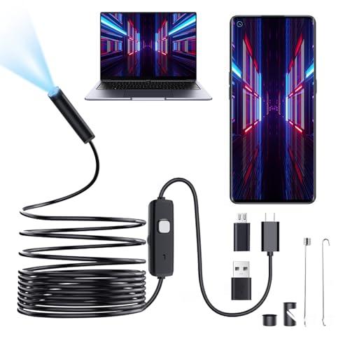 Endoscopio per Smartphone, Endoscopio con 10M Cavo Semirigido, IP67 Impermeabile, Tipo C, 6 Luci LED, Senza WiFi, per Android, Tablet e PC Windows