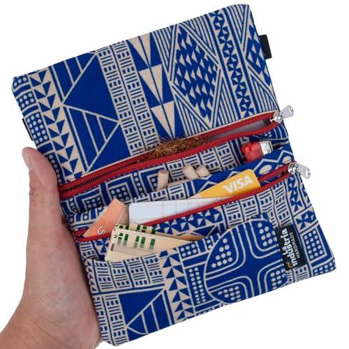 Porta Tabacco e Portafoglio Compatto con Doppia Cerniera – Astuccio Portatabacco con Fantasia Africana Colorata e Scomparti per Cartine, Filtri, Accendino, Carte e Contanti – Uomo e Donna (Cameroon)