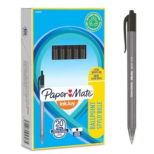 Papermate InkJoy 100 Penna a Sfera a Scatto, Punta Media da 1.0 mm, Confezione da 20, Nero