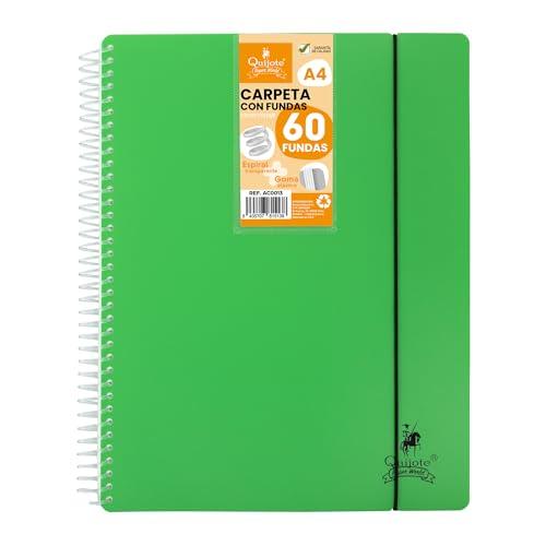 FLEXIBLE SPIRAL FOLDER STARPLAST - Organizzatori, con 60 coperture, trasparente liscio, A4, coperchio in plastica resistente. Usa ufficio, scuola, personale - Colore Verde