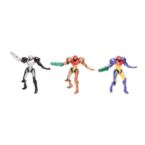 Nintendo Metroid Prime Samus - Statuina da collezione da 6,3 cm, confezione da 3, licenza ufficiale Jakks Pacific, include tuta Varia, Phazon e Gravity, design dettagliato, confezione da collezione