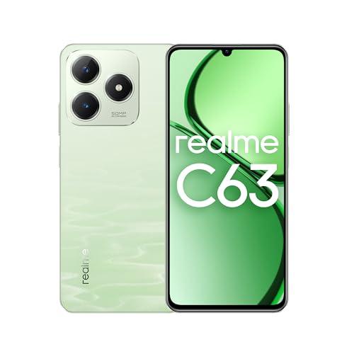 realme C63 4G (8 GB RAM, 256 GB ROM), pelle vegana di alta qualità, ultra sottile, display comfort per gli occhi a 90 Hz, resistenza all'acqua IP54, gesti d'aria, batteria da 5000 mAh (verde giada)