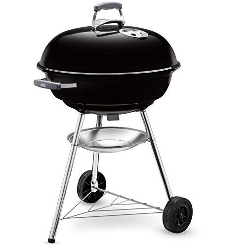Weber Compact Kettle BBQ a carbone, sup. cottura Ø 57 cm, barbecue con coperchio e caldaia smaltati in porcellana, supporto a tre gambe e ruote, sup. cottura cromata - Nero (1321004)