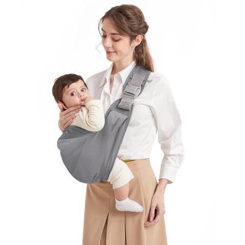 Fascia Porta Bebe, Marsupio Neonato Mumgaroo, Fascia Neonato Multifunzionale On the Go,Marsupio Neonato 0-36 mesi, Tutte le Stagioni, Fino a 15kg, Grigio