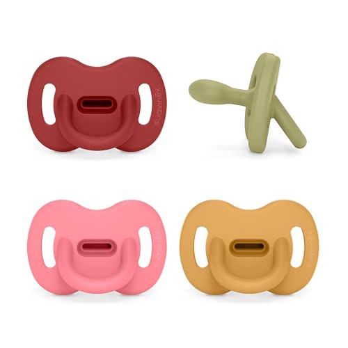 Suavinex, Confezione da 4 Ciucci Tutti in Silicone, per Bambini 6/18 Mesi, con Tettarella Simmetrica SX Pro, Morbido e Flessibile, Ideale per Dormire. Lake, Fuchsia, Honey, Chili