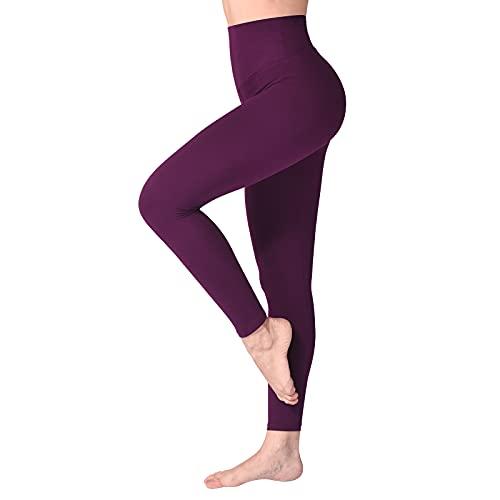 SINOPHANT Leggins Vita Alta Donna, Leggings Donna Fitness Pantaloni Yoga Controllo della Pancia Opaco Elastici Morbido per Sportivi o Casual,S-M,Prugna Viola