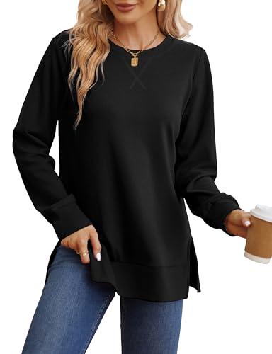 Felpa da donna Side Split Autunno Moda 2025 Camicie a maniche lunghe Tendenza ora, nero, XX-Large